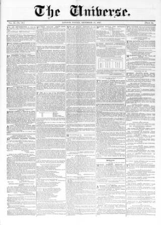 cover page of Universe published on December 17, 1847