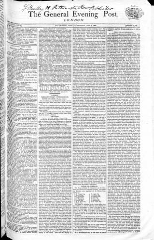 cover page of General Evening Post published on July 6, 1820