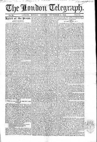 cover page of London Telegraph published on September 6, 1824