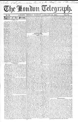 cover page of London Telegraph published on February 28, 1825
