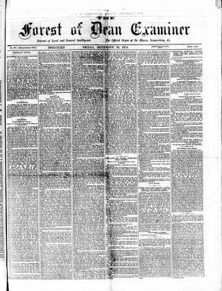cover page of Forest of Dean Examiner published on September 18, 1874