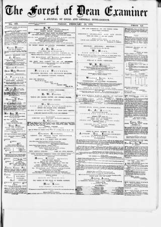 cover page of Forest of Dean Examiner published on February 25, 1876