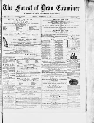 cover page of Forest of Dean Examiner published on December 8, 1876