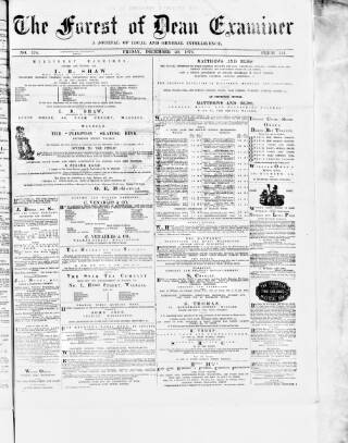 cover page of Forest of Dean Examiner published on December 29, 1876