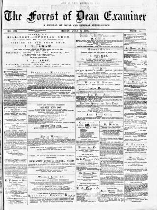 cover page of Forest of Dean Examiner published on July 6, 1877