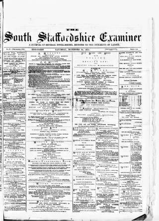 cover page of South Staffordshire Examiner published on November 14, 1874