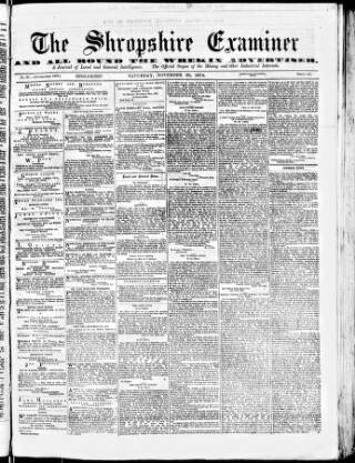 cover page of Shropshire Examiner published on November 28, 1874