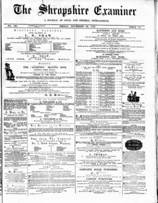 cover page of Shropshire Examiner published on November 24, 1876