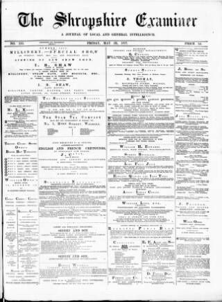 cover page of Shropshire Examiner published on May 25, 1877