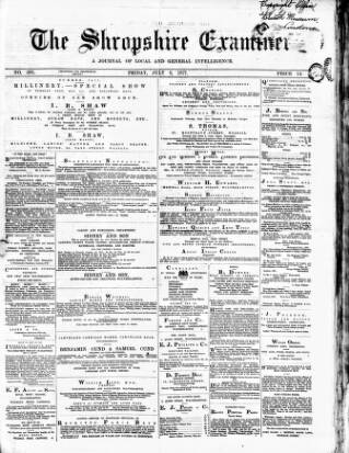 cover page of Shropshire Examiner published on July 6, 1877