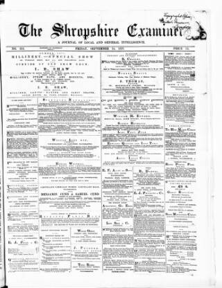 cover page of Shropshire Examiner published on September 14, 1877