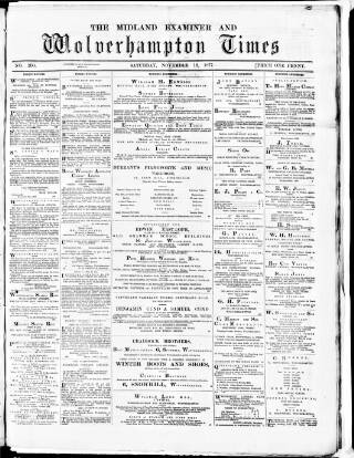 cover page of Midland Examiner and Wolverhampton Times published on November 10, 1877