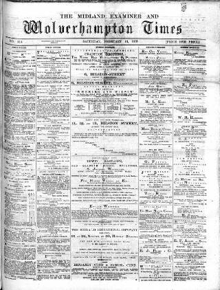 cover page of Midland Examiner and Wolverhampton Times published on February 16, 1878