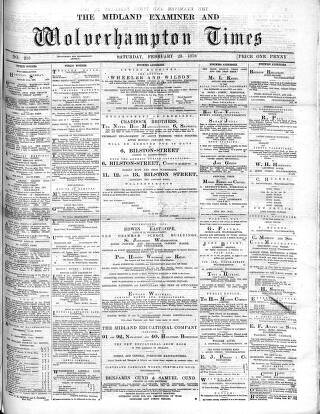 cover page of Midland Examiner and Wolverhampton Times published on February 23, 1878
