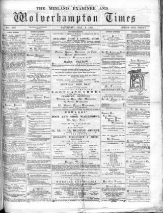 cover page of Midland Examiner and Wolverhampton Times published on July 6, 1878