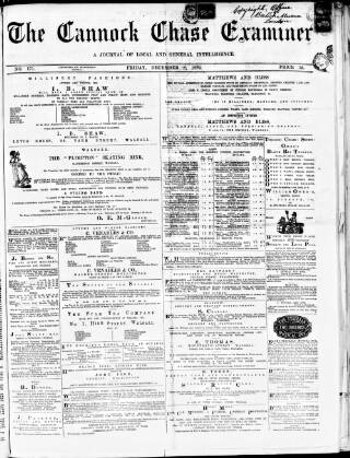 cover page of Cannock Chase Examiner published on December 8, 1876