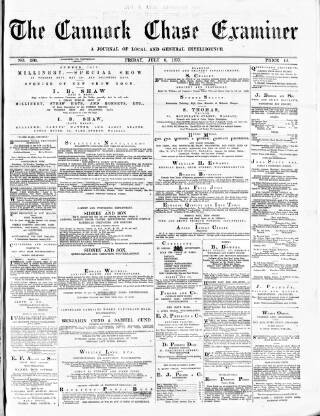 cover page of Cannock Chase Examiner published on July 6, 1877