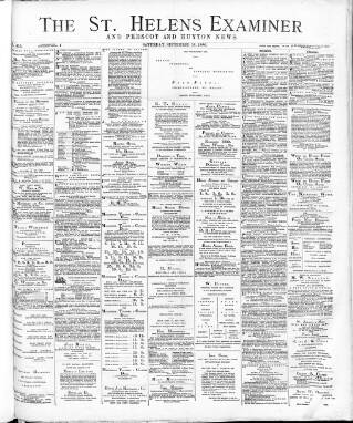 cover page of St. Helens Examiner published on September 18, 1886