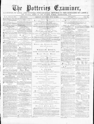 cover page of Potteries Examiner published on July 6, 1872