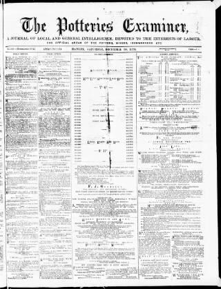 cover page of Potteries Examiner published on December 30, 1876