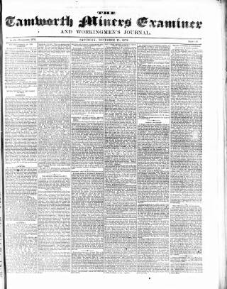 cover page of Tamworth Miners' Examiner and Working Men's Journal published on November 15, 1873