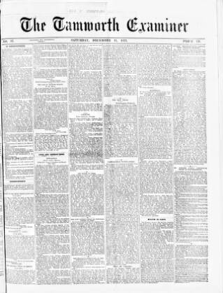 cover page of Tamworth Miners' Examiner and Working Men's Journal published on December 11, 1875