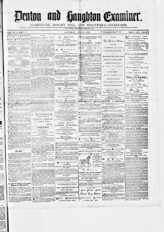 cover page of Denton and Haughton Examiner published on July 6, 1878