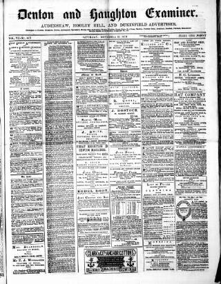 cover page of Denton and Haughton Examiner published on November 15, 1879