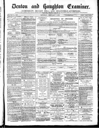 cover page of Denton and Haughton Examiner published on February 28, 1880