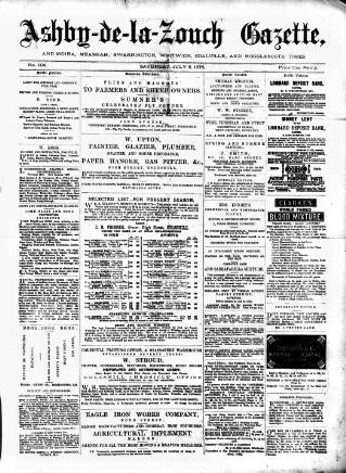 cover page of Ashby-de-la-Zouch Gazette published on July 6, 1878