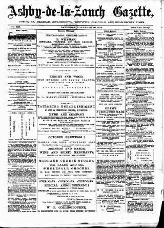 cover page of Ashby-de-la-Zouch Gazette published on November 30, 1878