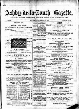 cover page of Ashby-de-la-Zouch Gazette published on November 15, 1879