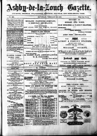 cover page of Ashby-de-la-Zouch Gazette published on February 28, 1880
