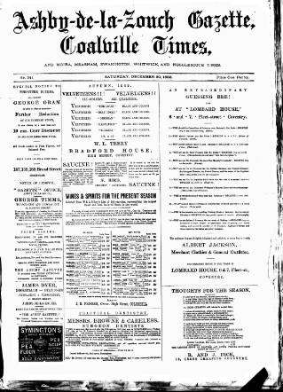 cover page of Ashby-de-la-Zouch Gazette published on December 30, 1882