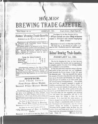 cover page of Holmes' Brewing Trade Gazette published on February 1, 1881