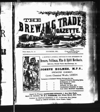 cover page of Holmes' Brewing Trade Gazette published on November 1, 1881