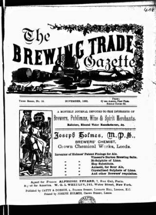 cover page of Holmes' Brewing Trade Gazette published on November 1, 1882