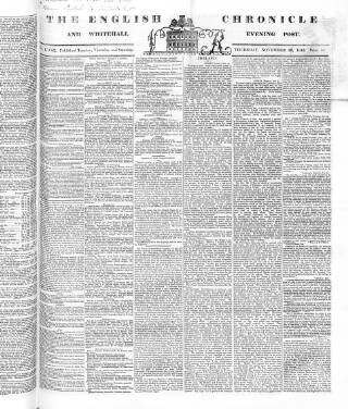 cover page of English Chronicle and Whitehall Evening Post published on November 30, 1843