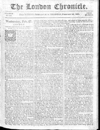 cover page of London Chronicle published on February 28, 1805