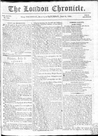 cover page of London Chronicle published on July 6, 1805