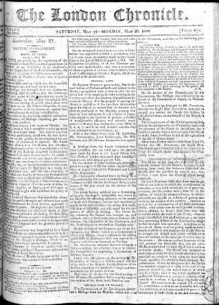 cover page of London Chronicle published on May 29, 1809