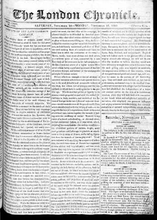 cover page of London Chronicle published on November 15, 1813