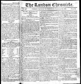 cover page of London Chronicle published on September 18, 1816