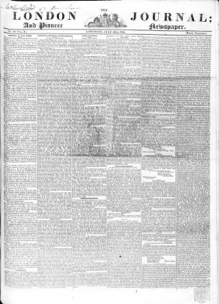 cover page of London Journal and Pioneer Newspaper published on July 26, 1845