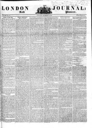 cover page of London Journal and Pioneer Newspaper published on September 20, 1845