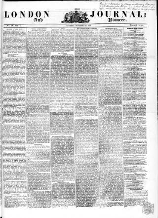 cover page of London Journal and Pioneer Newspaper published on November 15, 1845