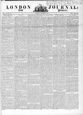cover page of London Journal and Pioneer Newspaper published on December 20, 1845