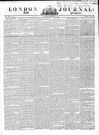 cover page of London Journal and Pioneer Newspaper published on December 27, 1845