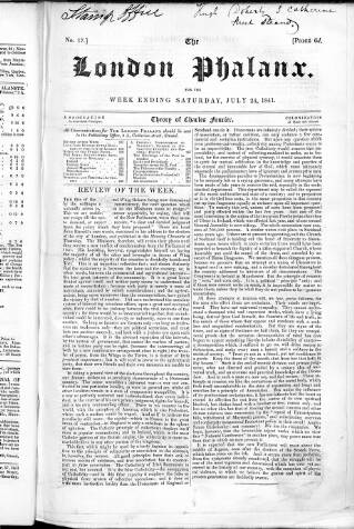 cover page of London Phalanx published on July 24, 1841