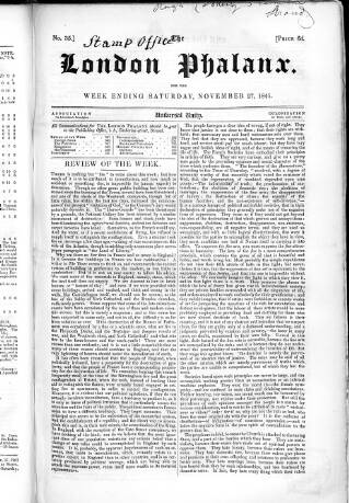 cover page of London Phalanx published on November 27, 1841